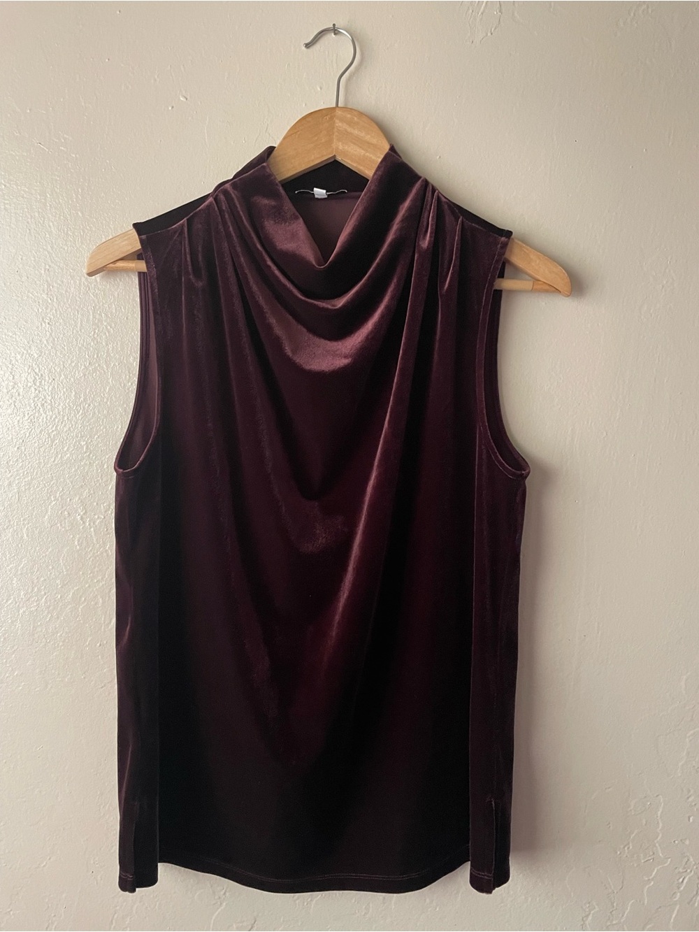 Reiss Sleeveless Velvet Cowl Neck Top plum burgundy